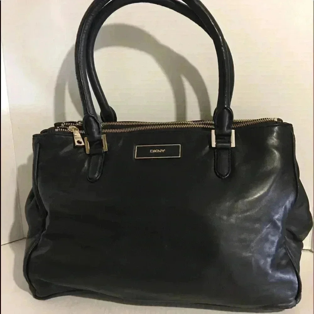 DKNY Black leather satchel handbag